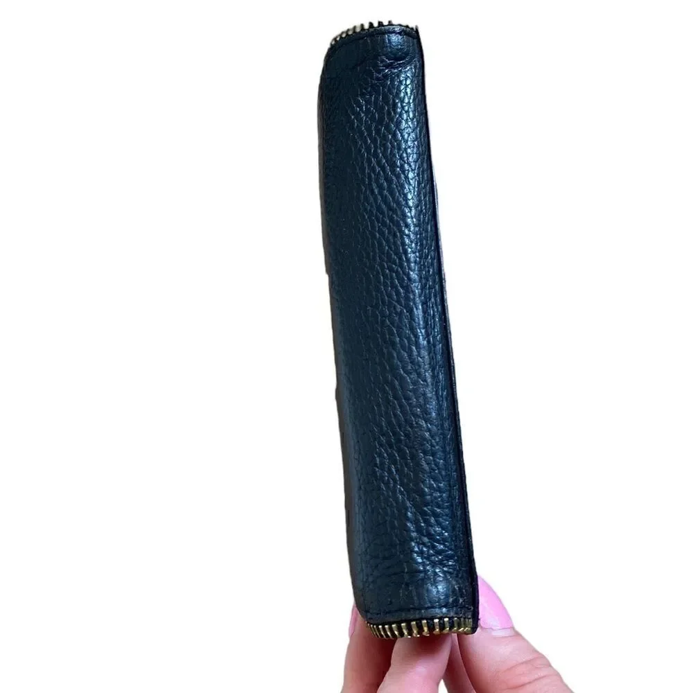 Rebecca Minkoff Cell Phone Wallet Black Pebbled Leather Clutch Gold Zip